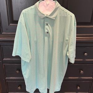 👕mens XL Footjoy drifit golf shirt. Green and white striped